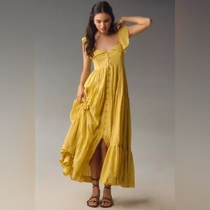 Anthropologie Yellow flutter sleeve Dress XXS
